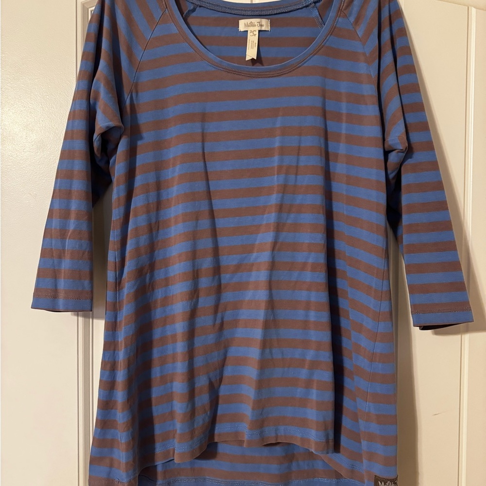 Matilda Jane Blue and Brown Striped Scoop Neck Long Sleeve Top
